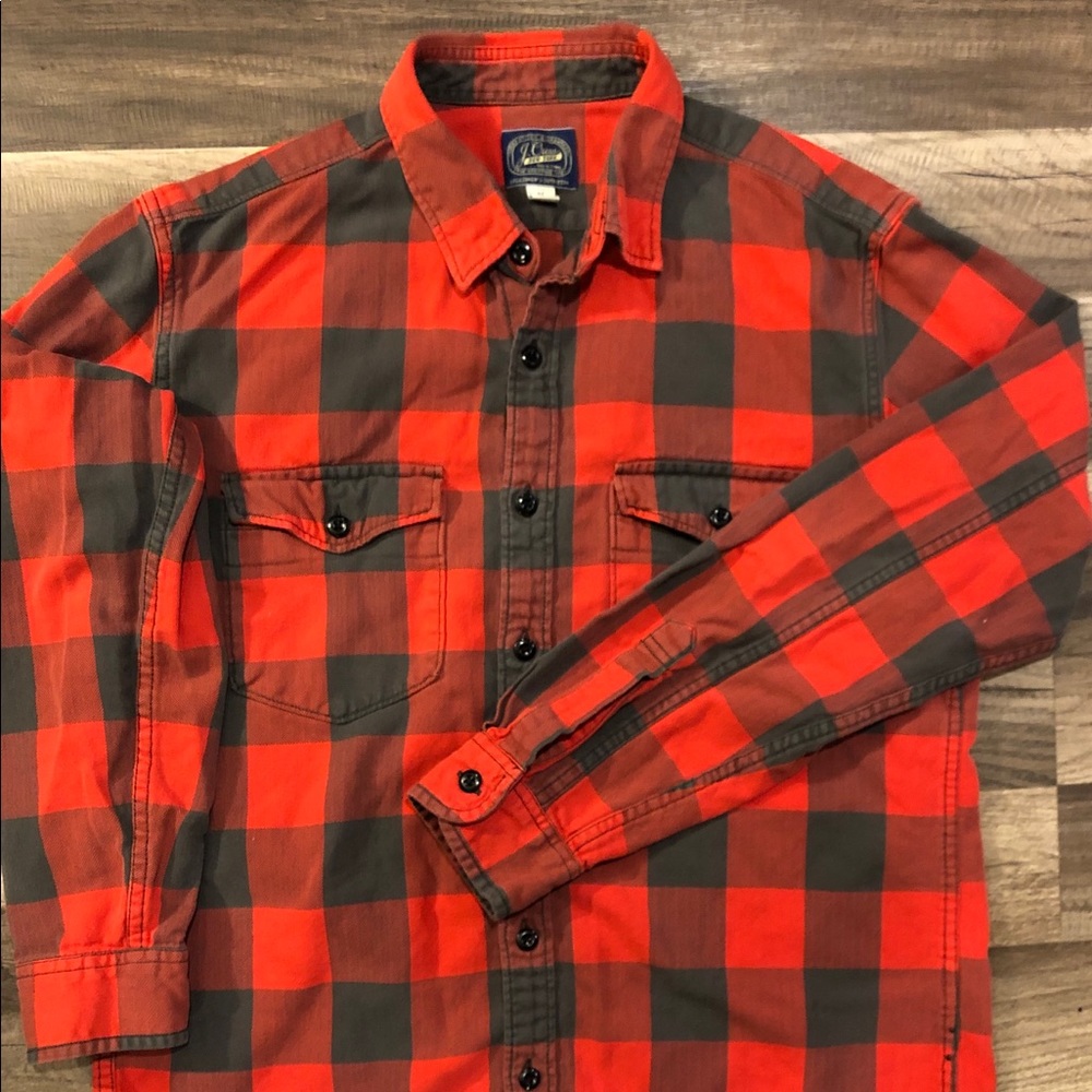 J Crew slim fit flannel, red & black, medium
